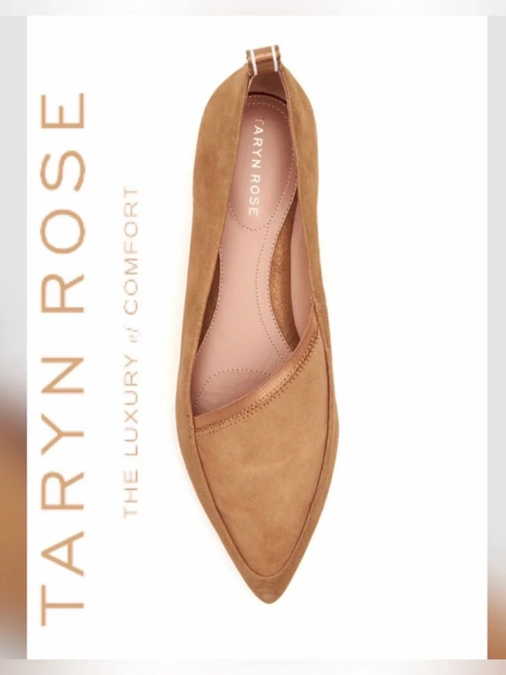 Taryn Rose FELICITY Brown Glitter Suede Pointed Toe D'Orsay Slip On Ballet Flats